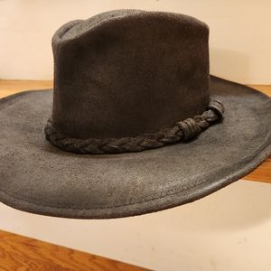 Minnetonka Outback Leather Hat Cowboy women's large grey black. Like new